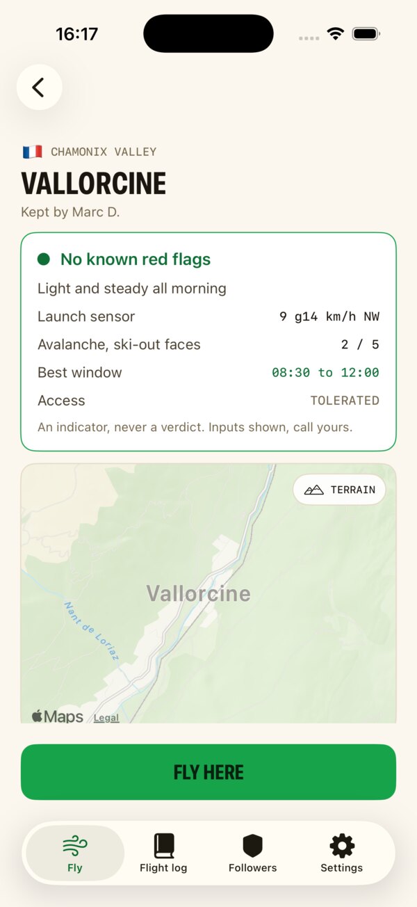 Slim Pickings site guide for Vallorcine: wind, avalanche rating, best window and access status